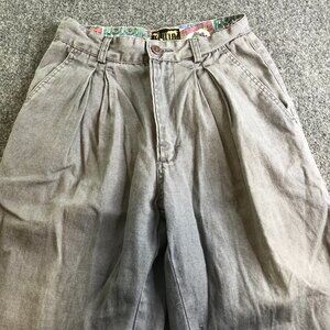 Fluid Pants Womens 26x28 Gray Ramie Cotton High Waist Pleated Vintage 80s 90s